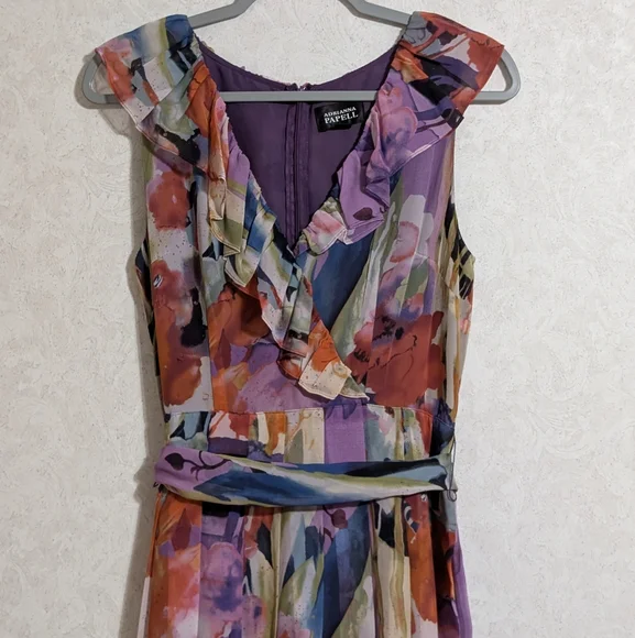 Adrianna Papell 100% Silk Floral Dress Sleevless - Picture 2 of 7